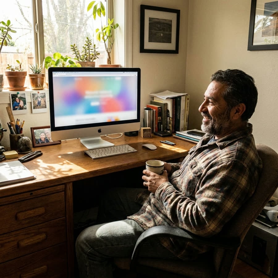 A business owner looking at his new website on his Mac
